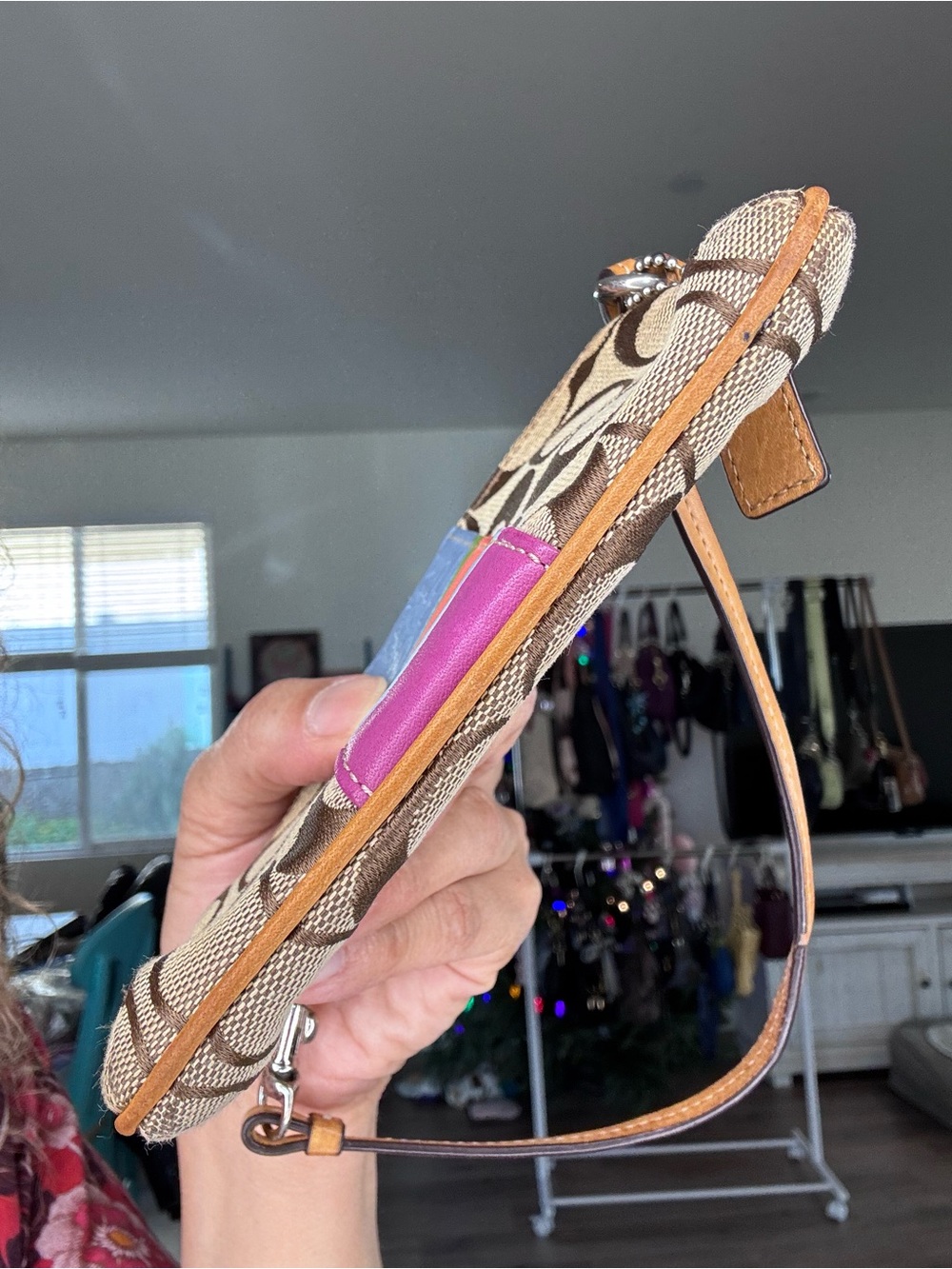 Coach Signature Canvas Wristlet with Multicolor leather stripe - Picture 5 of 13